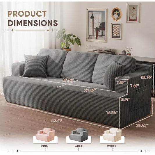 87” Boneless Sofa Couch with 2 Pillows Extra Deep Seats