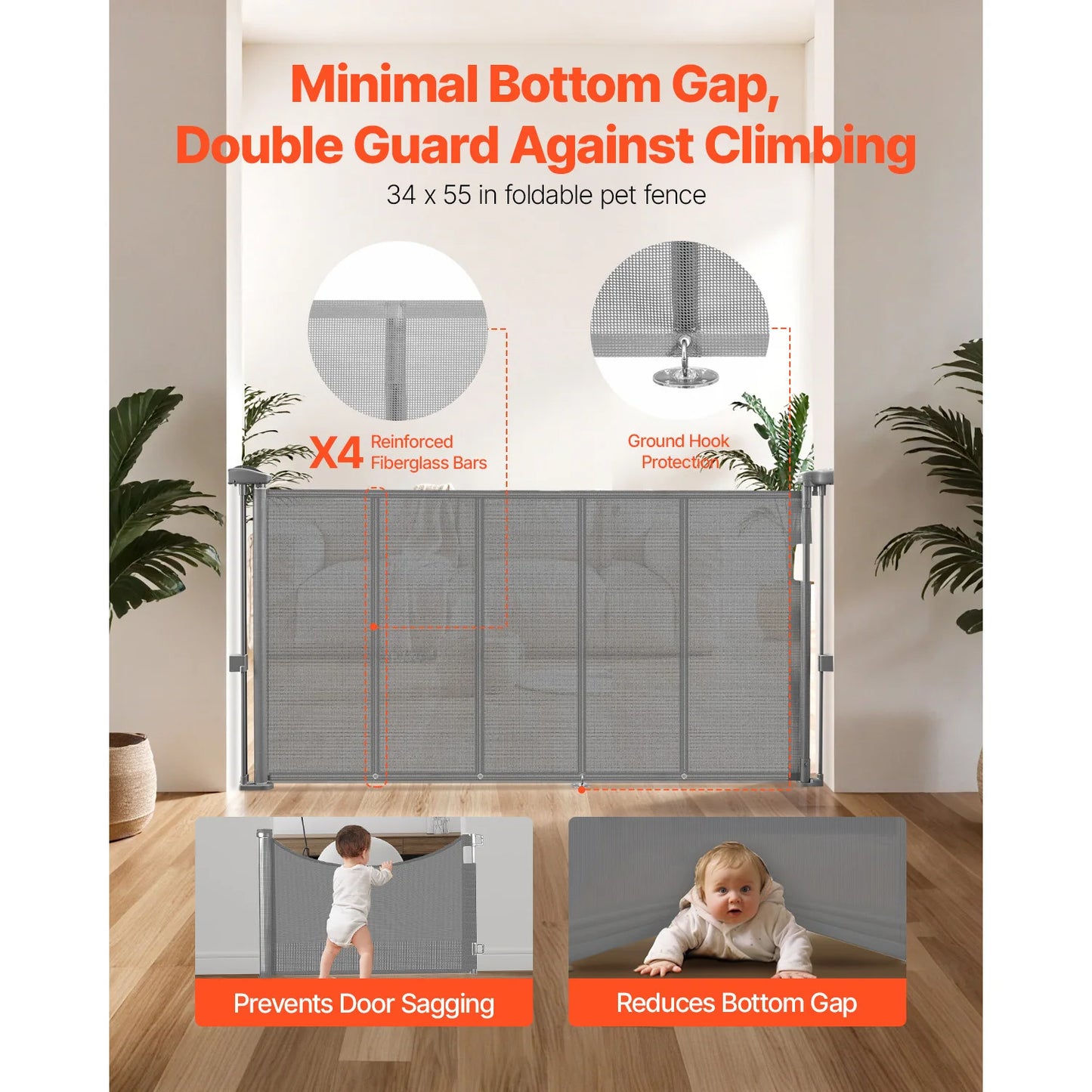 55/71/110in Retractable Baby Gate 34in Tall Extends Wide Retractable Gate for Kids Pets