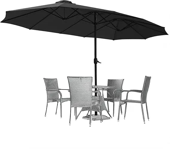 15ft Patio Umbrella with Solar Lights, Large Double Umbrella Outdoor and Crank