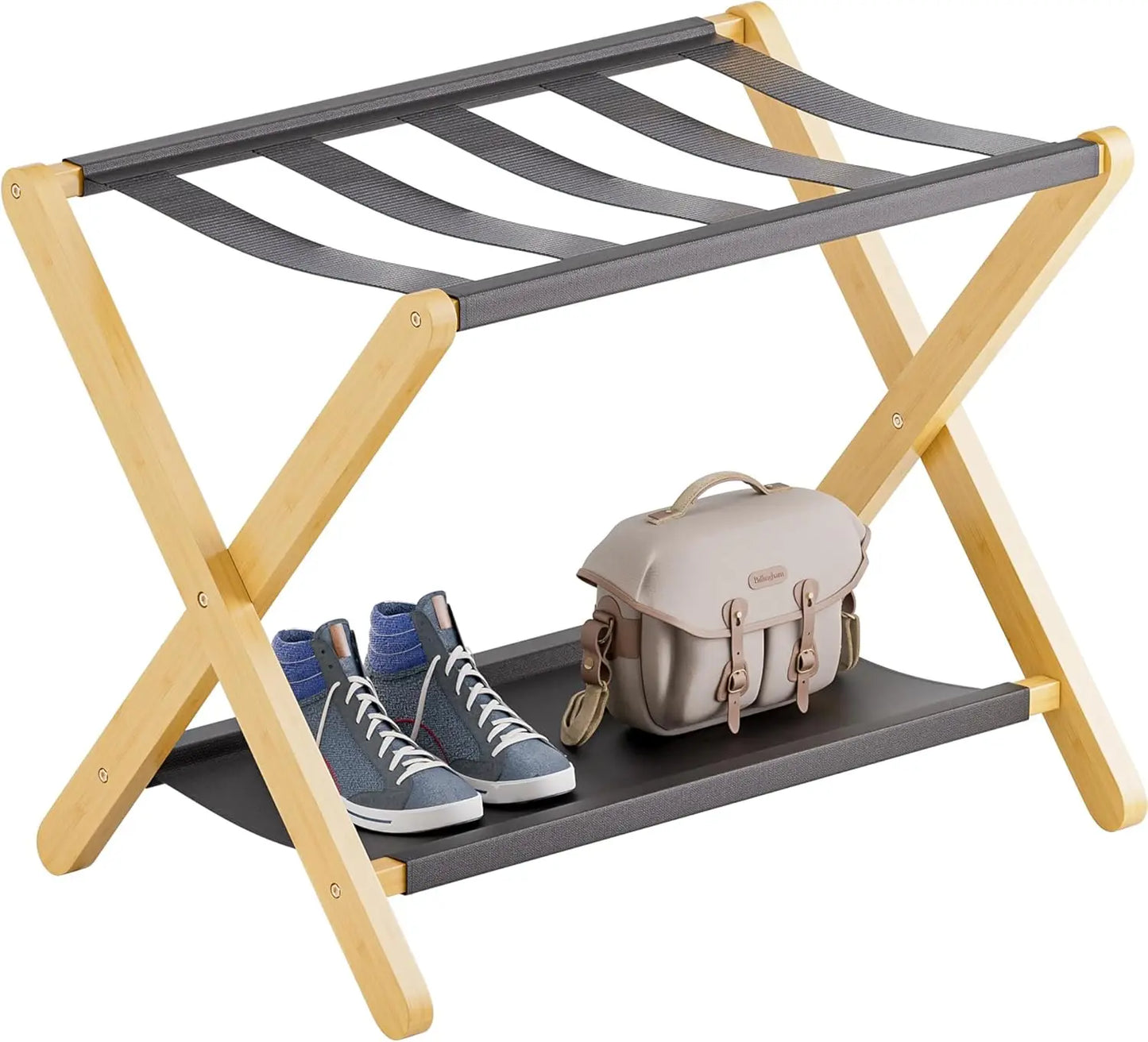Luggage Rack, Folding Suitcase Stand with Storage Shelf