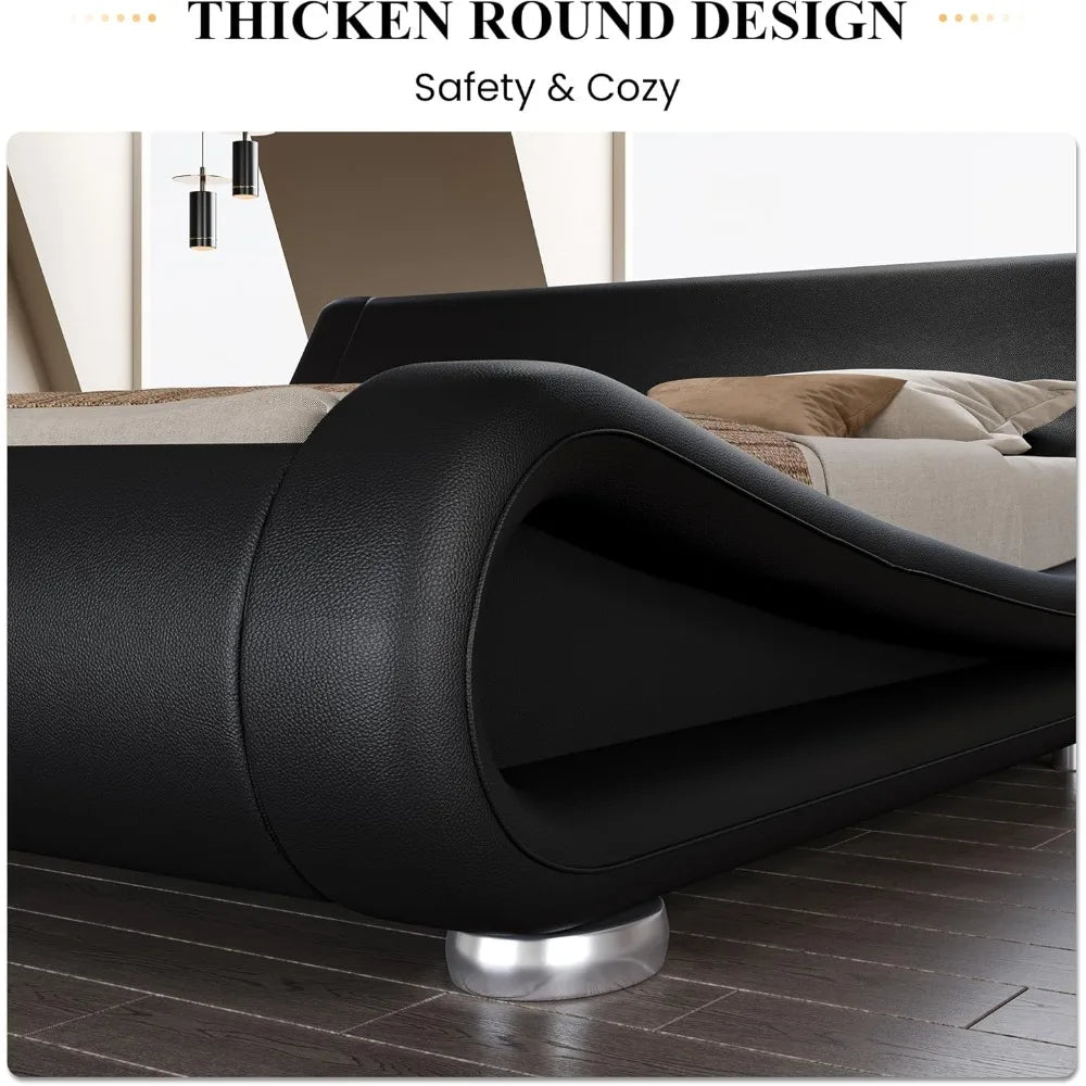 Bed frame, Sleigh Bed with Faux Leather Ergonomics Headboard