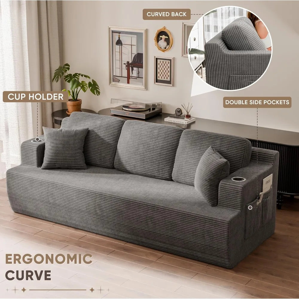 87” Boneless Sofa Couch with 2 Pillows Extra Deep Seats