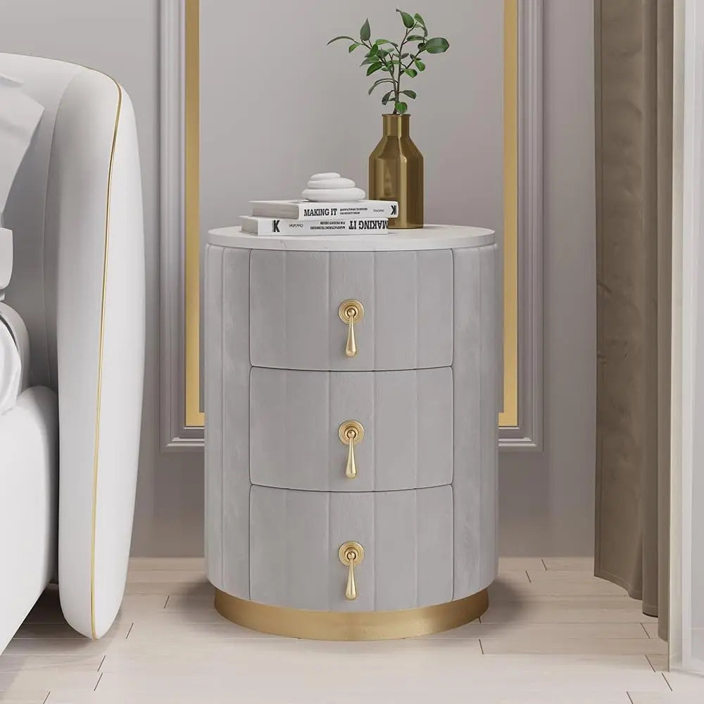 White Velvet Nightstand with Storage