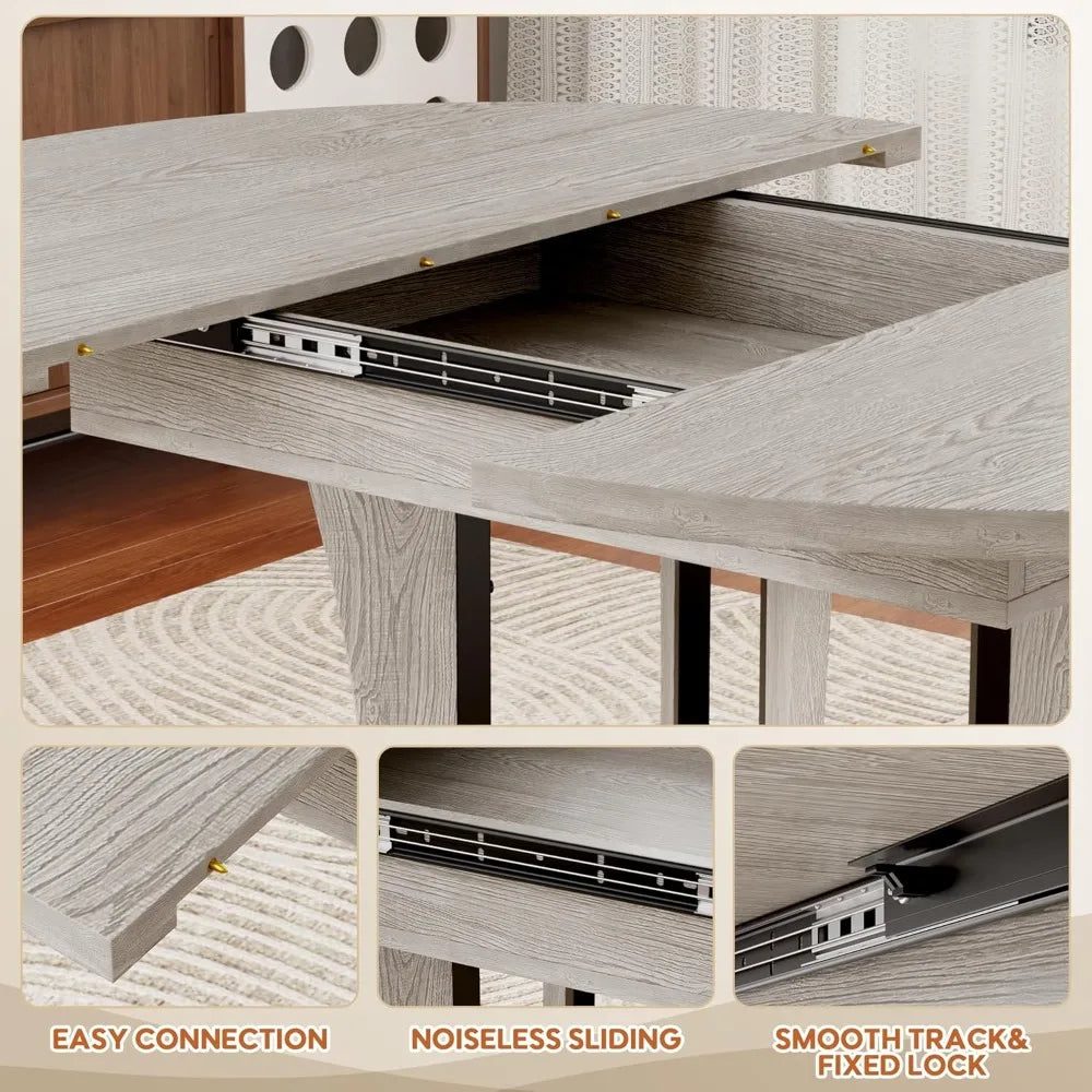 43.3''-59'' Extendable Round Dining Table for 4-8,Expandable Kitchen Table with Storage Shelf