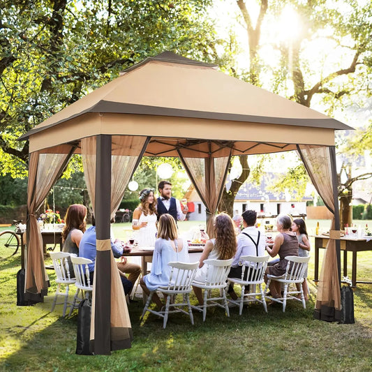 3.3x3.3m Outdoor Gazebo Canopy with 4 Detachable Mosquito Nets
