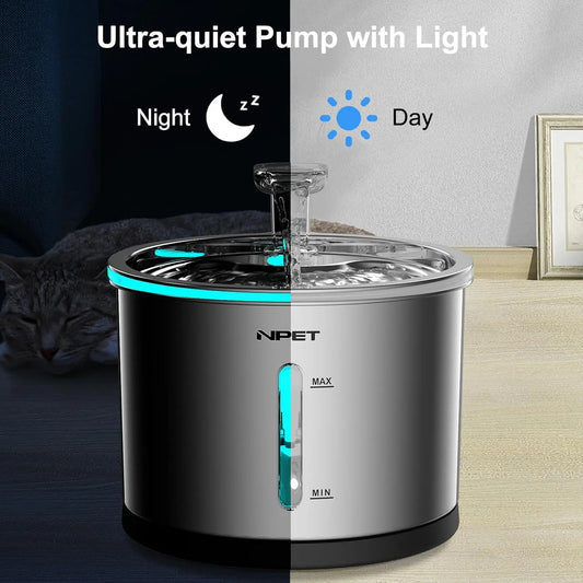 50oz/1.5L Dishwasher Safe Pet Water Fountain with Visible Window Light for Cats