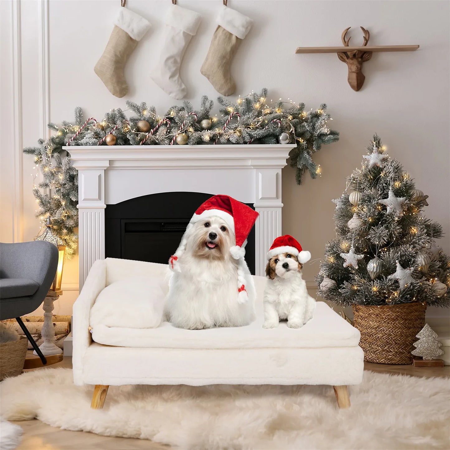 Elevated Pet Bed,Nordic Pet Stool Bed with Cozy Pad Waterproof