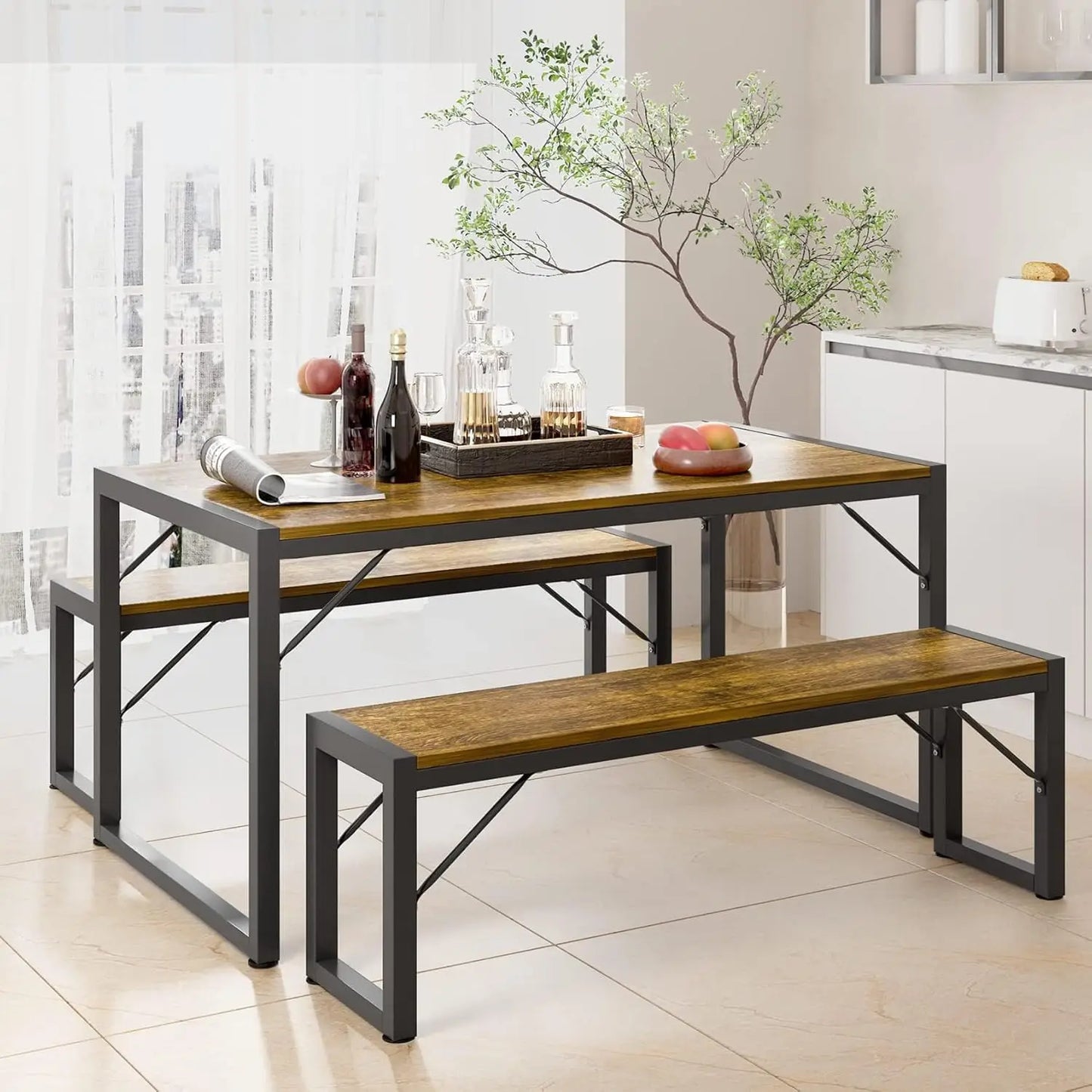 Space-Saving Dining Table Set with Metal Frame & MDF Board