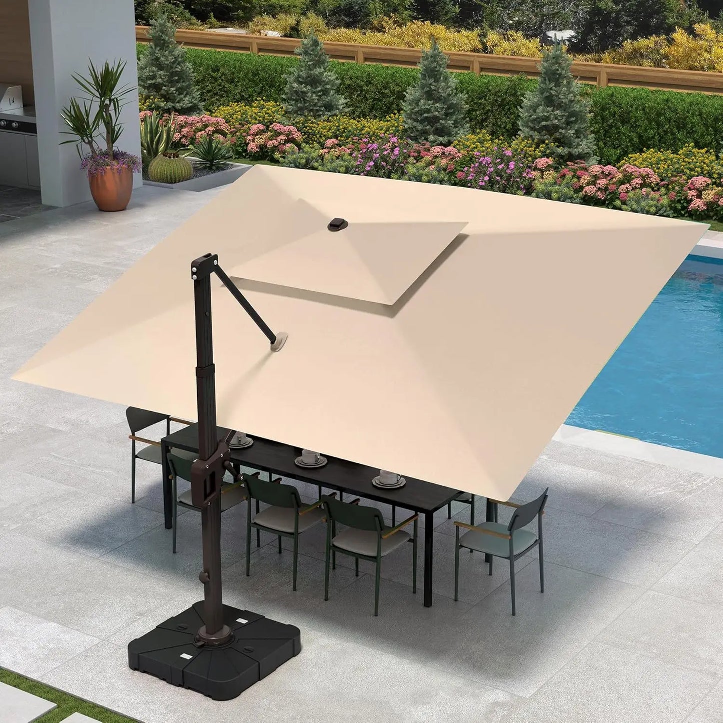 Cantilever Patio Umbrella with Base Included Double Top Windproof Rectangle Offset Umbrellas