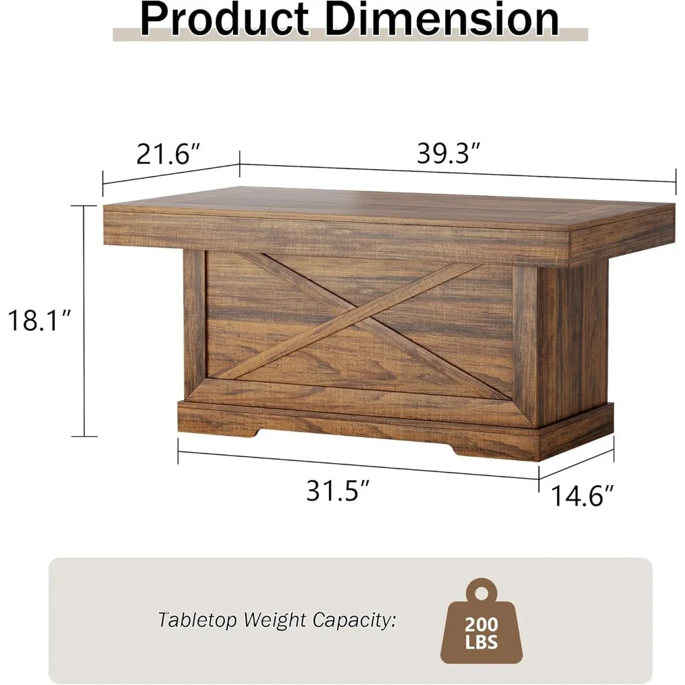 Rustic Center Table with X-Design Wooden Pedestal