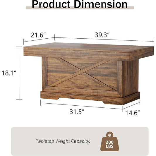 Rustic Center Table with X-Design Wooden Pedestal