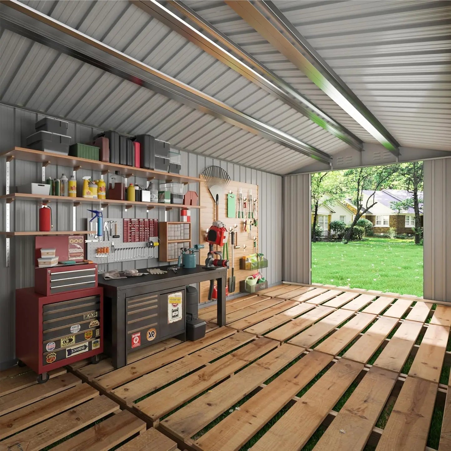 12x16/12x18FT Outdoor Metal Storage Shed w/ Windows