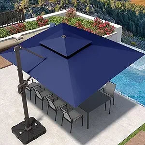 Cantilever Patio Umbrella 360°Rotation Rectangular Outdoor Large Offset Umbrellas Double Top