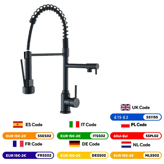 Dual Spout Kitchen Sink Faucet with Flexible Pull Down Hose