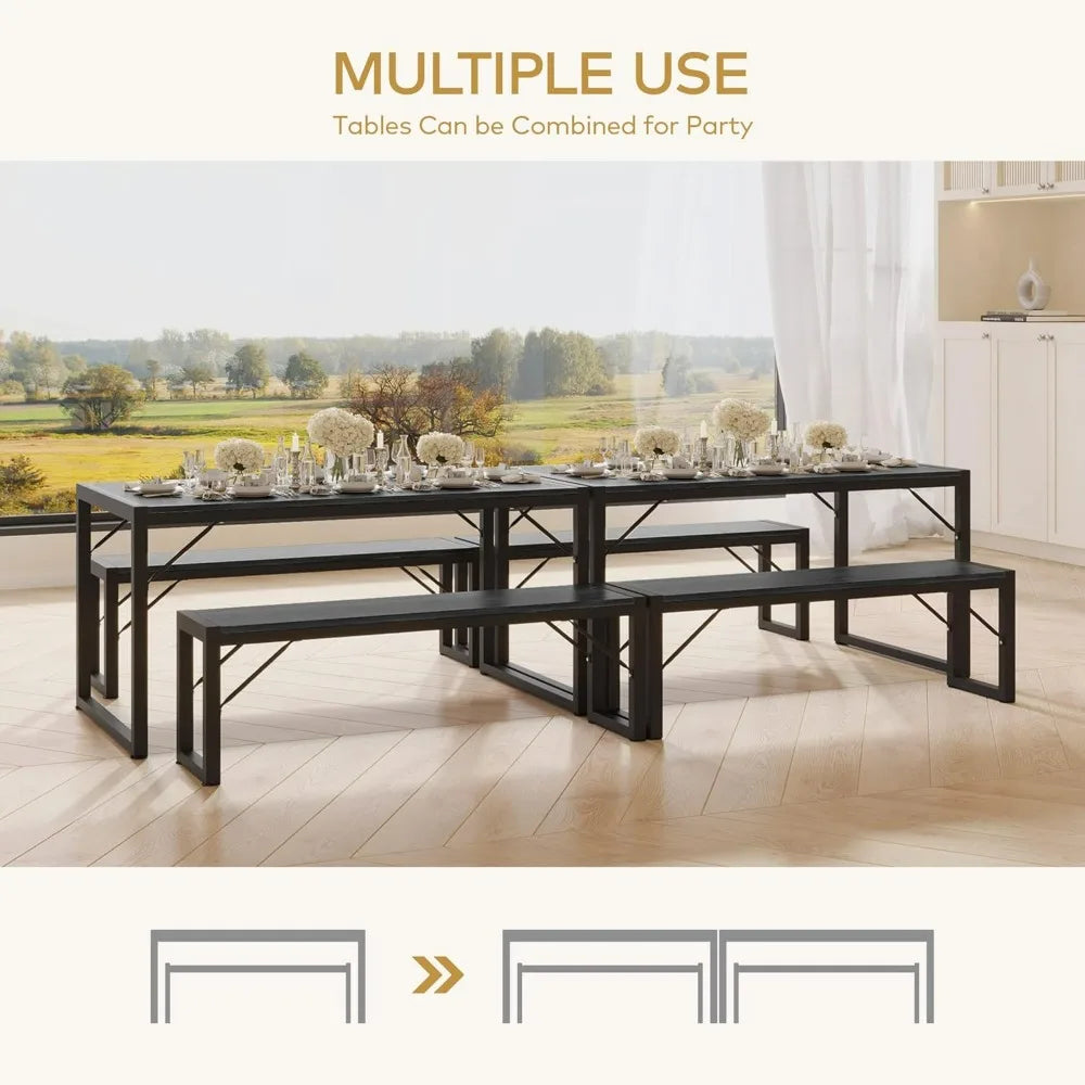Space-Saving Dining Table Set with Metal Frame & MDF Board