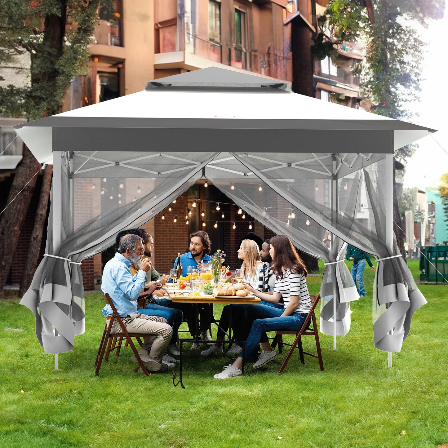 3.3x3.3m Outdoor Gazebo Canopy with 4 Detachable Mosquito Nets