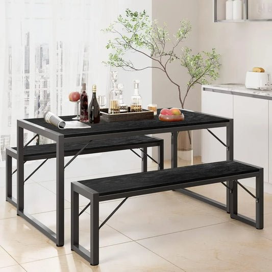 Space-Saving Dining Table Set with Metal Frame & MDF Board