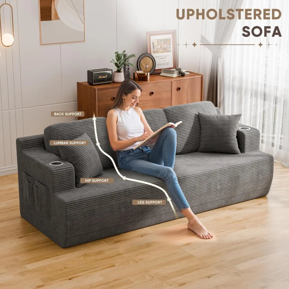 87” Boneless Sofa Couch with 2 Pillows Extra Deep Seats