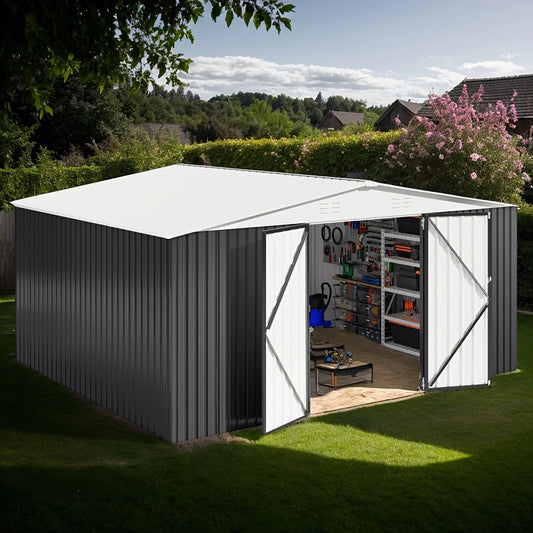 10x12/12x14FT Galvanized Steel Storage Shed Heavy Duty Lockable