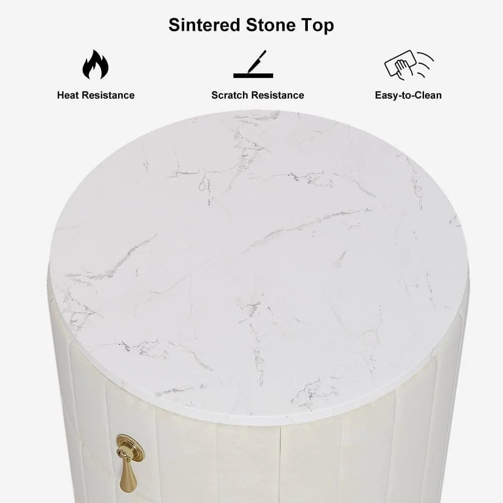 White Velvet Nightstand with Storage
