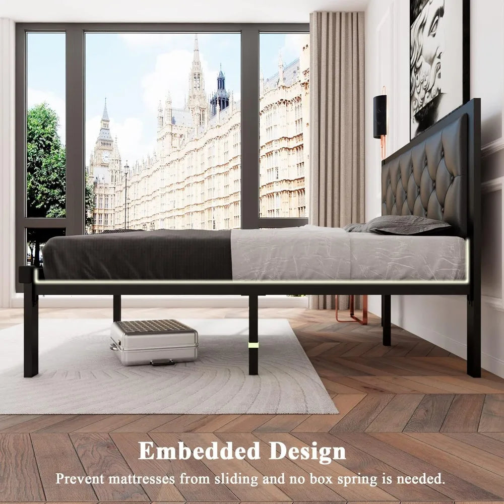 Twin-Queen Heavy-Duty Platform Bed Frame Storage