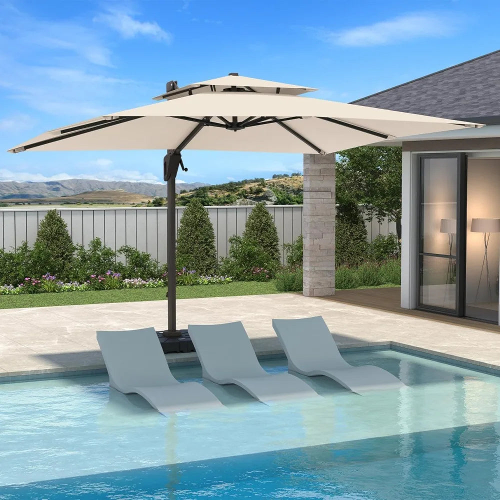 Cantilever Patio Umbrella with Base Included Double Top Windproof Rectangle Offset Umbrellas