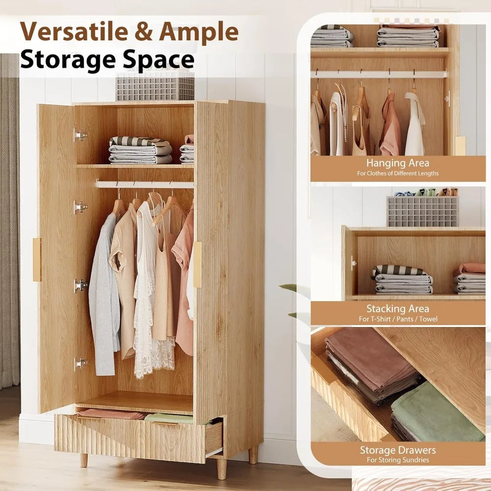 Fluted Wardrobe Closet Armoire