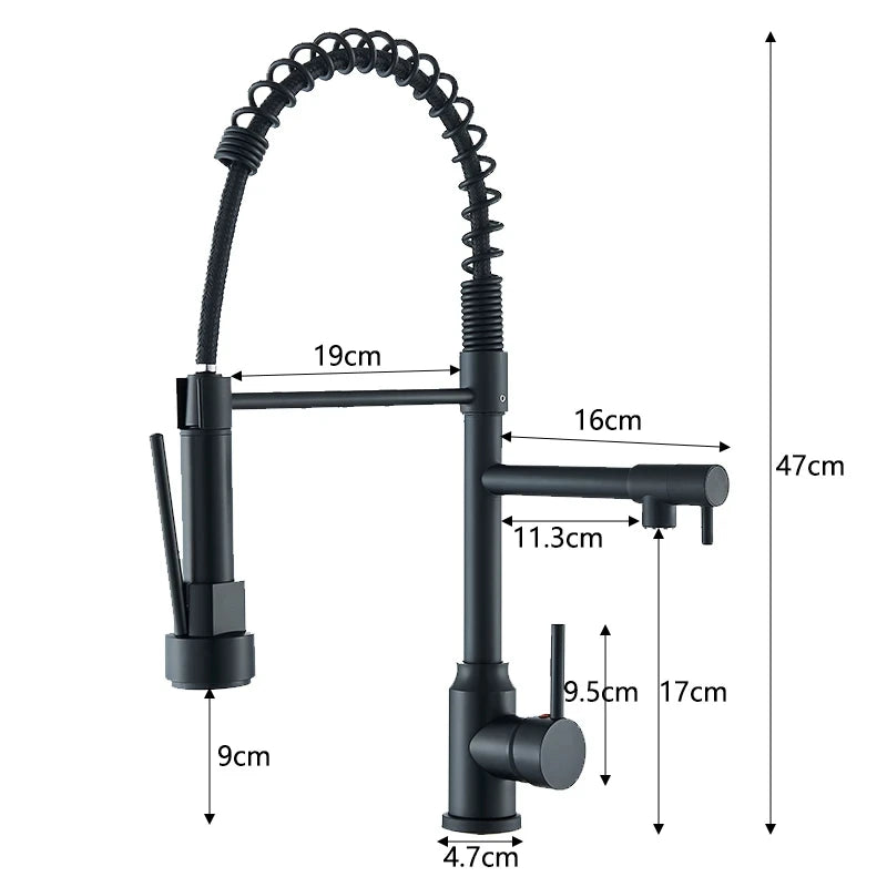 Dual Spout Kitchen Sink Faucet with Flexible Pull Down Hose