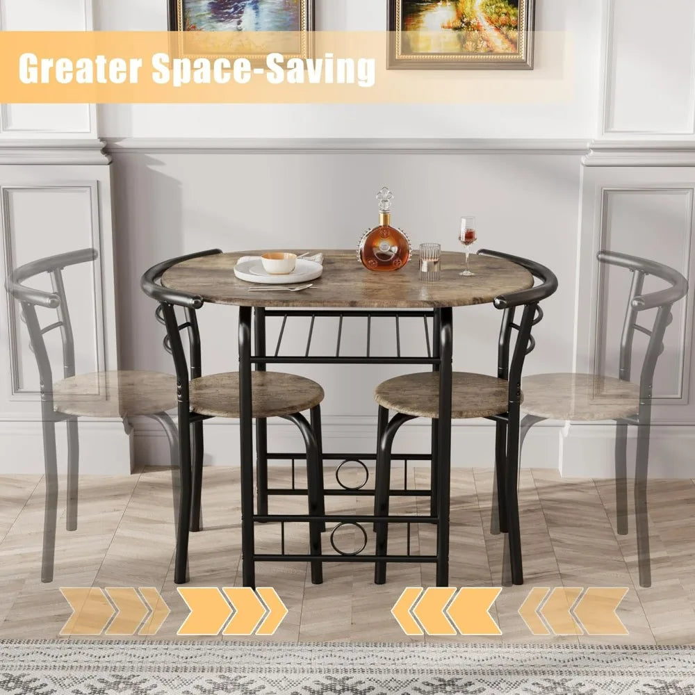 Wooden Round Table & Chair Set, Tabletop with Metal Frame