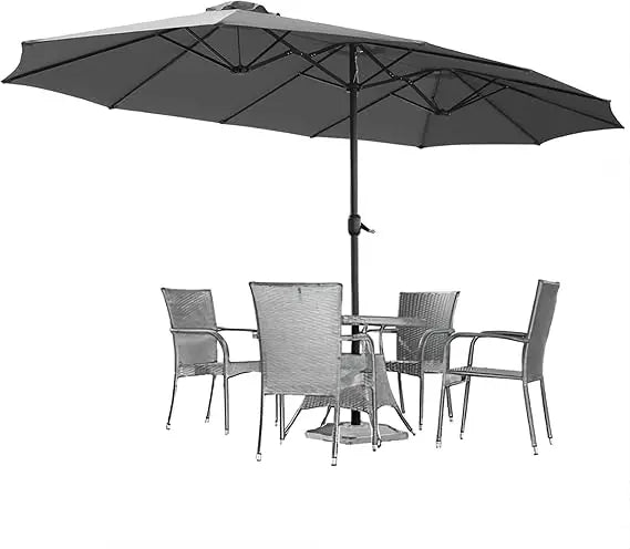 15ft Patio Umbrella with Solar Lights, Large Double Umbrella Outdoor and Crank