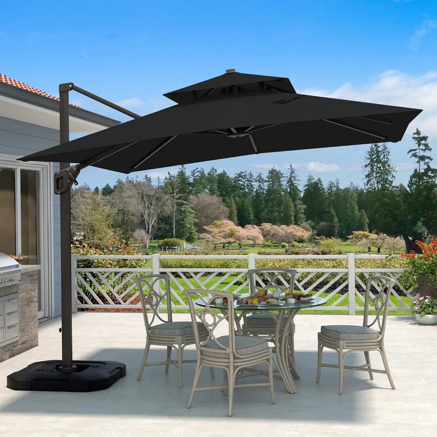 Cantilever Patio Umbrella with Base Included Double Top Windproof Rectangle Offset Umbrellas