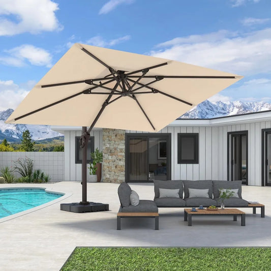 Cantilever Patio Umbrella 360°Rotation Rectangular Outdoor Large Offset Umbrellas Double Top