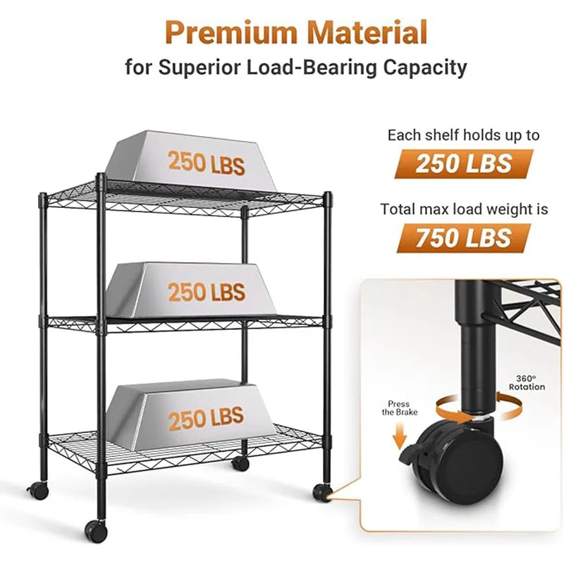 YSSOA Heavy Duty 3-Shelf Shelving with Wheels