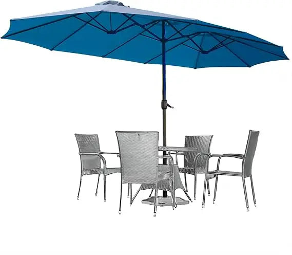 15ft Patio Umbrella with Solar Lights, Large Double Umbrella Outdoor and Crank