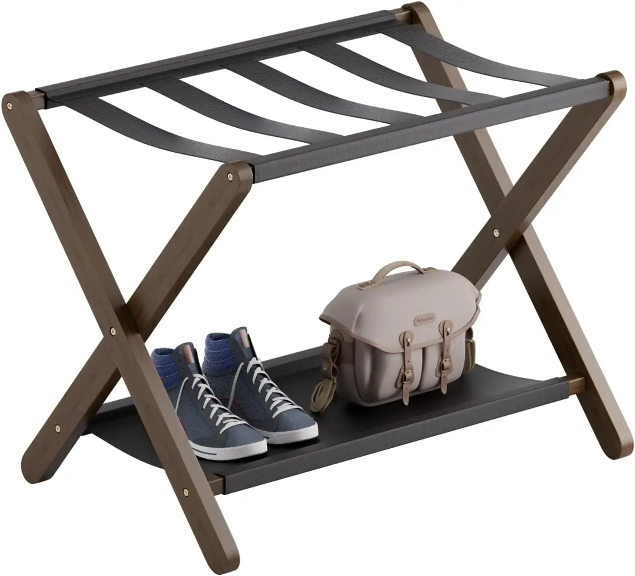 Luggage Rack, Folding Suitcase Stand with Storage Shelf