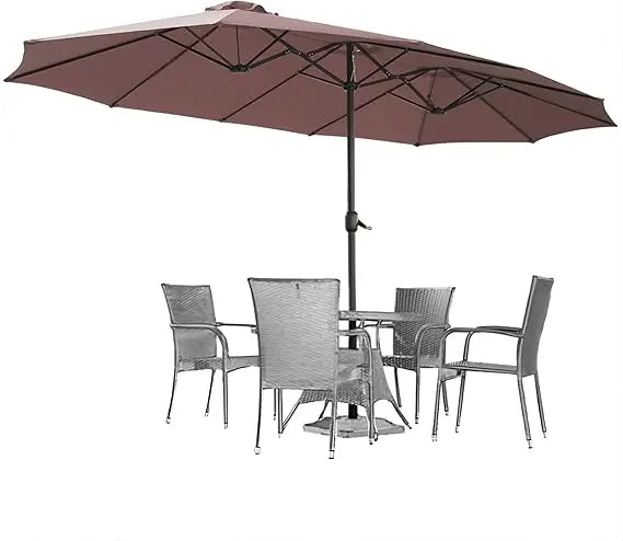 15ft Patio Umbrella with Solar Lights, Large Double Umbrella Outdoor and Crank