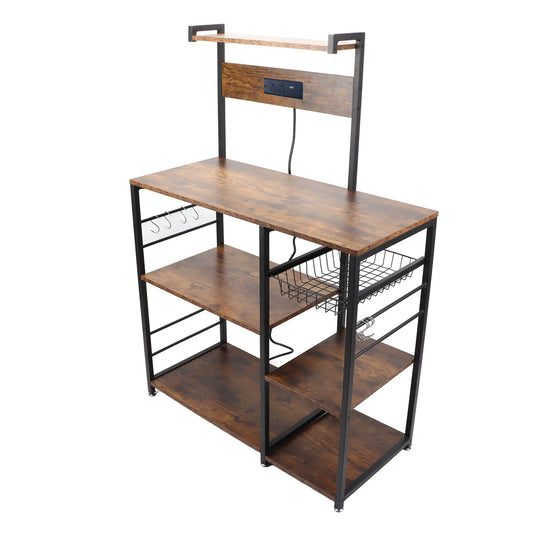 Kitchen Bakers Rack Steel Wood Multi Tier Microwave Oven Stand