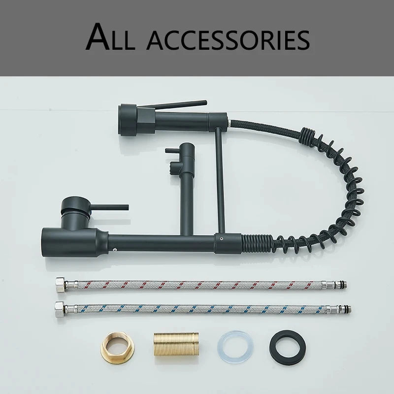 Dual Spout Kitchen Sink Faucet with Flexible Pull Down Hose