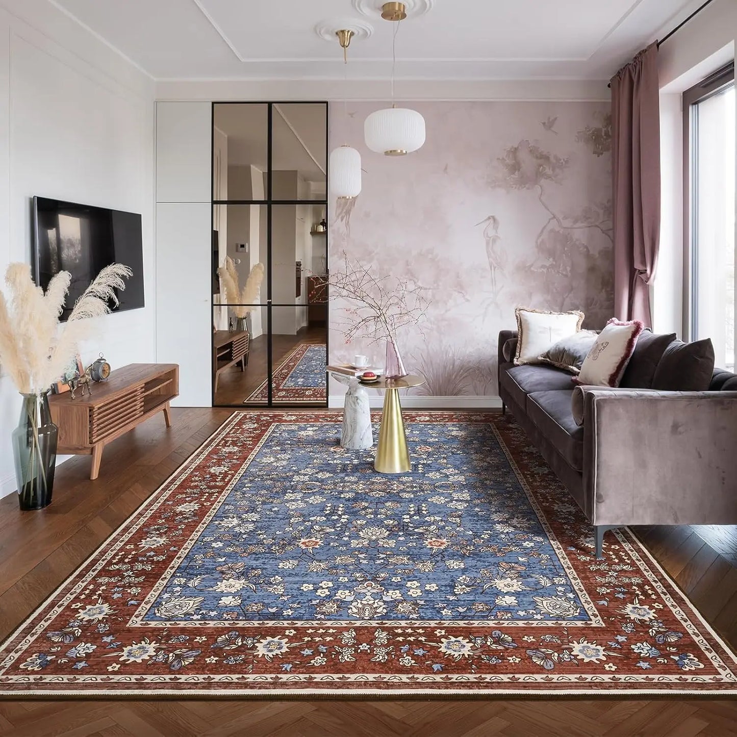 Rug Soft Low Pile Non Slip Carpet for Living Room
