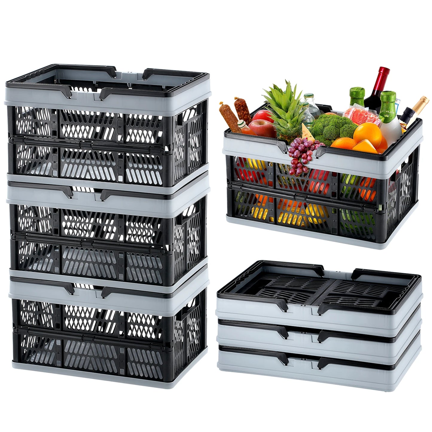 3pcs Foldable Storage Basket Collapsible Shopping Crate with Handle