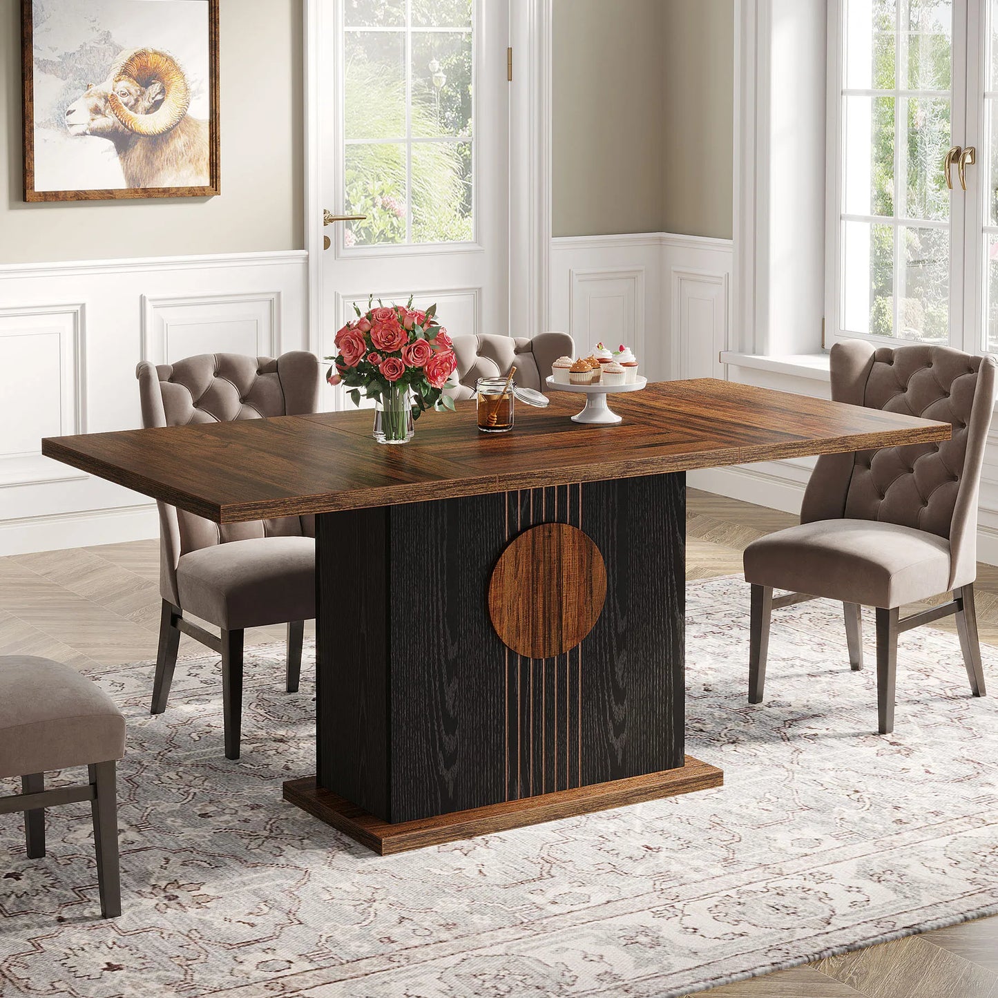 55" Rectangular Farmhouse Wood Dinner Table
