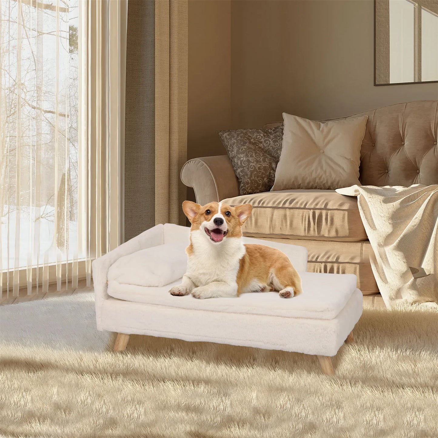 Elevated Pet Bed,Nordic Pet Stool Bed with Cozy Pad Waterproof