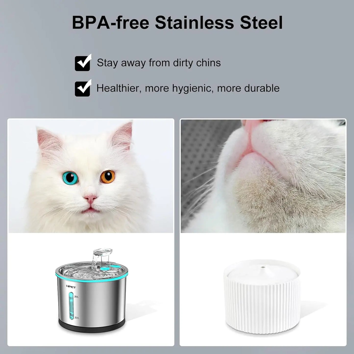 50oz/1.5L Dishwasher Safe Pet Water Fountain with Visible Window Light for Cats