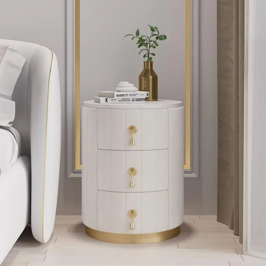 White Velvet Nightstand with Storage