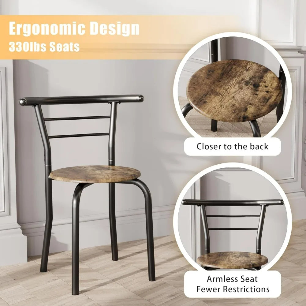 Wooden Round Table & Chair Set, Tabletop with Metal Frame