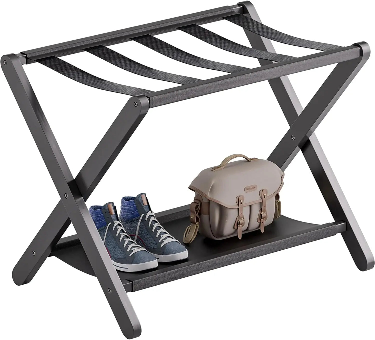 Luggage Rack, Folding Suitcase Stand with Storage Shelf