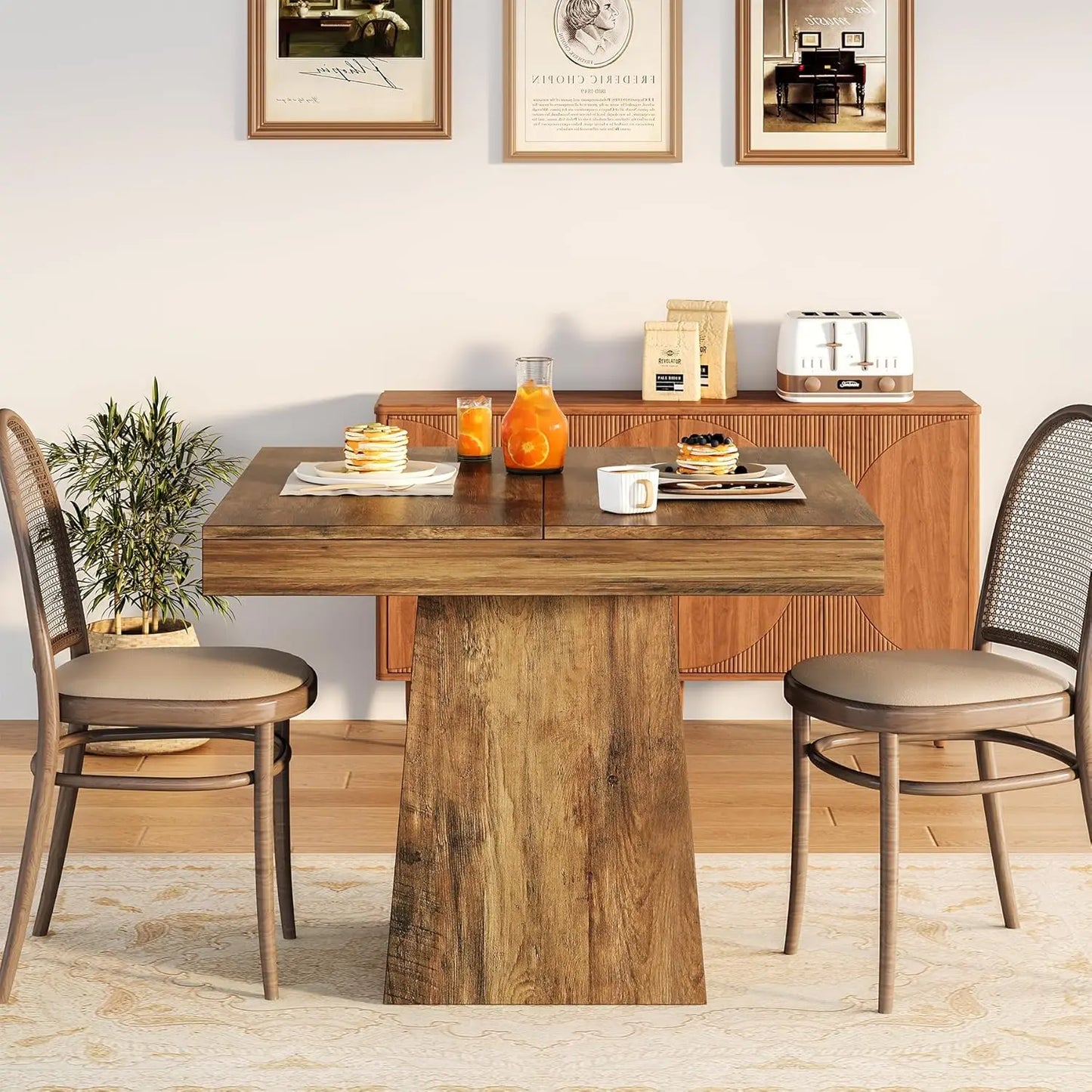 31.5-Inch Kitchen Table Small Dinner Table with Sturdy Pedestal Base