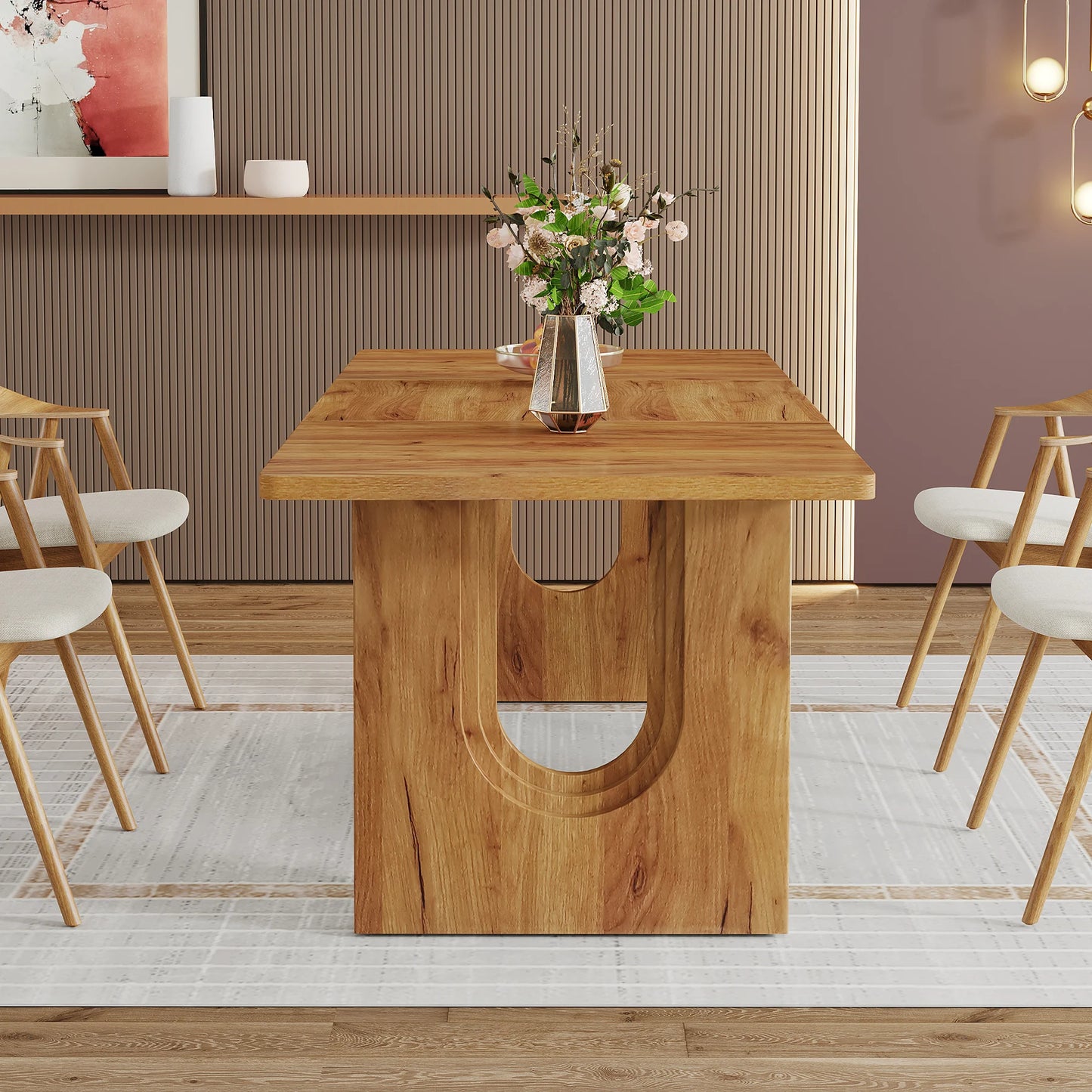 71" Large Kitchen Dining Table with Wood Pedestal Base,