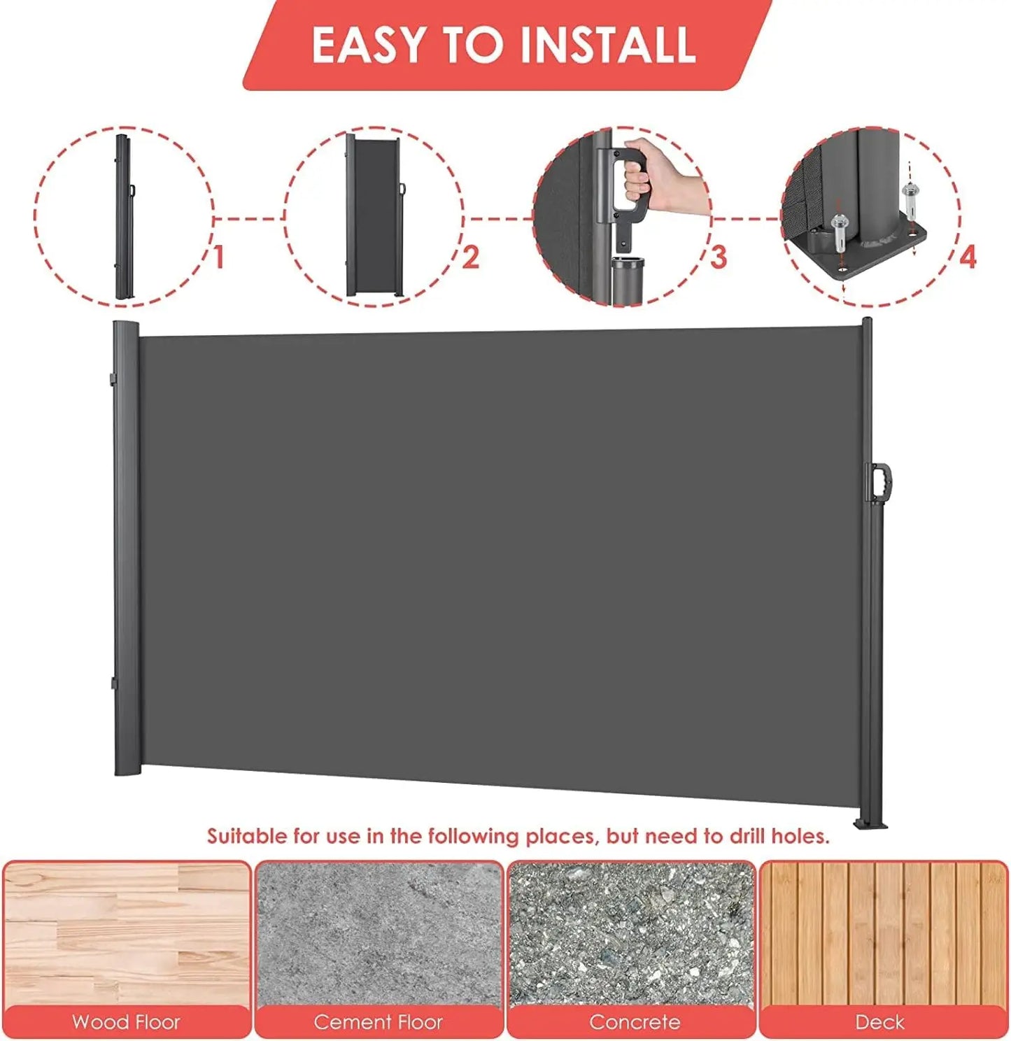 Patio Privacy Screen for Garden, Balcony, Courtyard Dark Grey, 118.1" x 70.9"