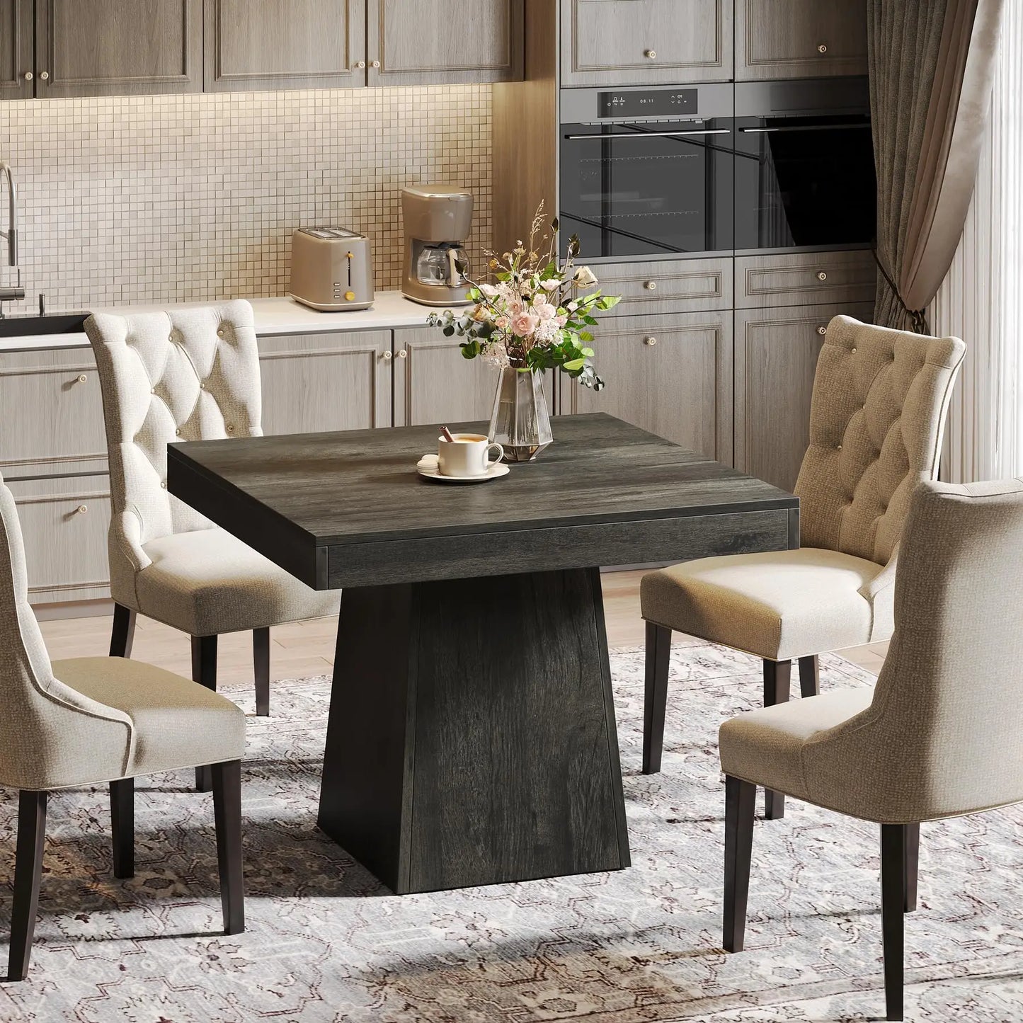 31.5-Inch Kitchen Table Small Dinner Table with Sturdy Pedestal Base